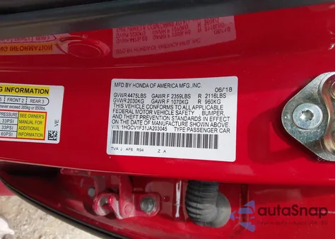 2018 Honda Accord Sport from USA, damaged, VIN 1HGCV1F31JA203045